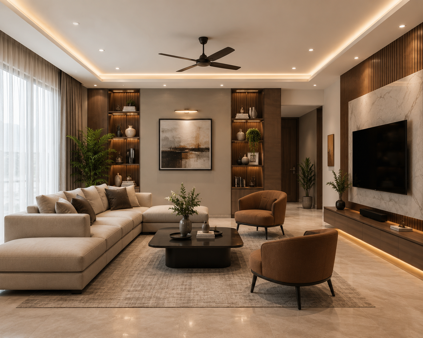 Premium plywood living room interior in Bengaluru